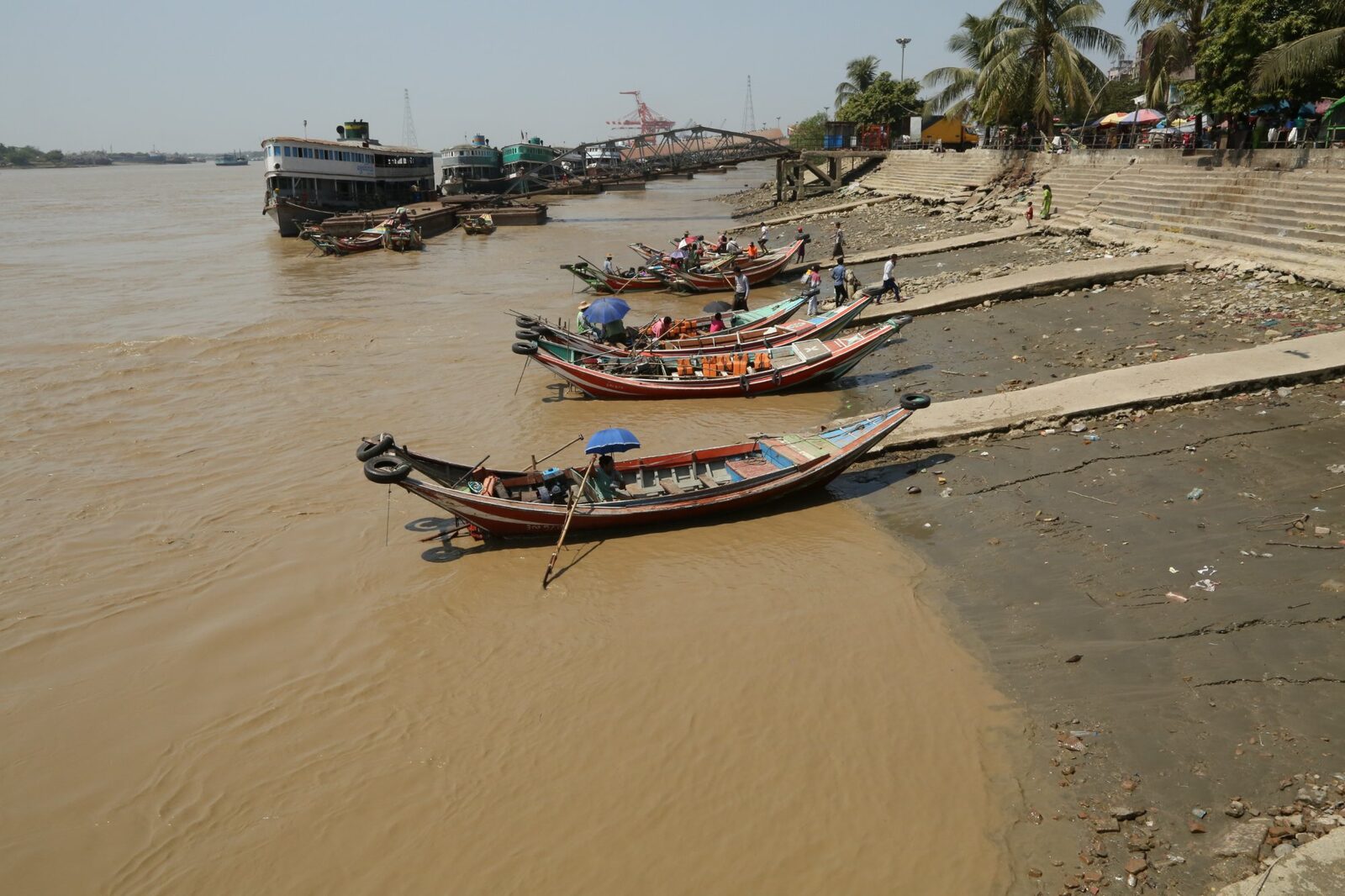 River boats along the Yangon waterfront