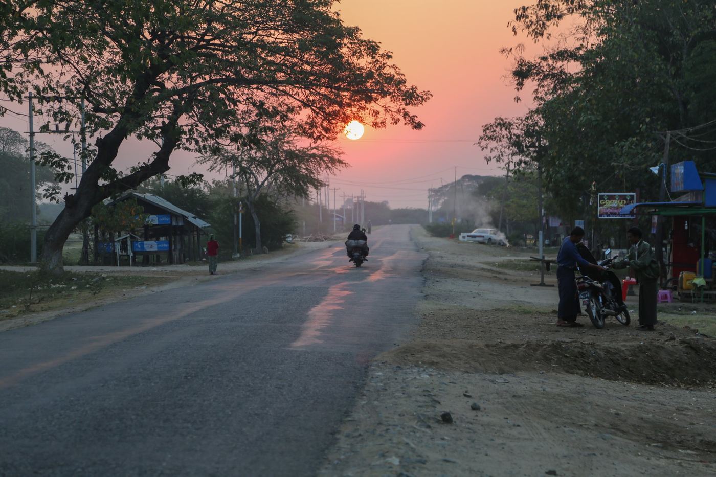 Burma sunset road