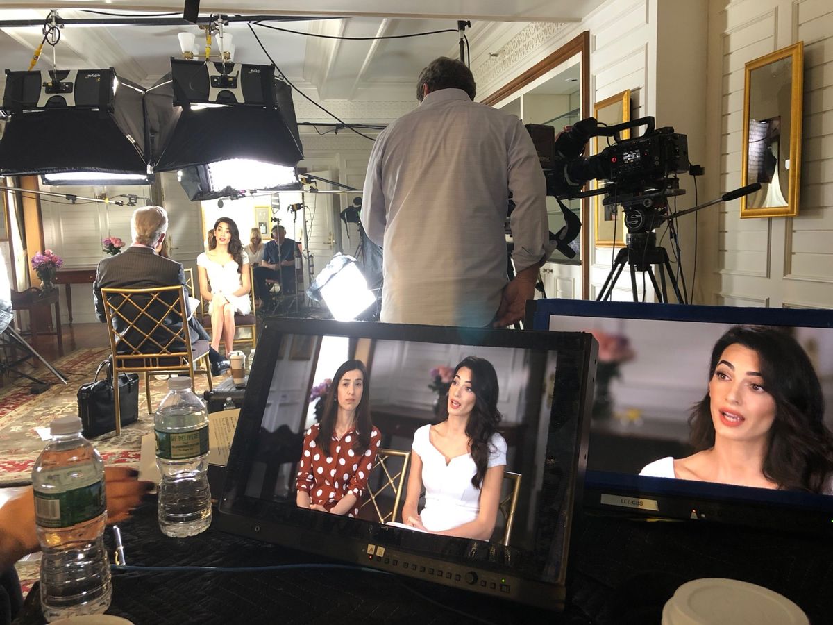 Behind the monitors during the Nadia Murad interview