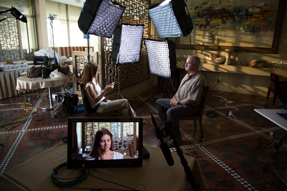 Rachael conducting an interview on location