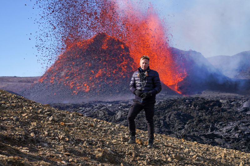 On location at volcanic eruption